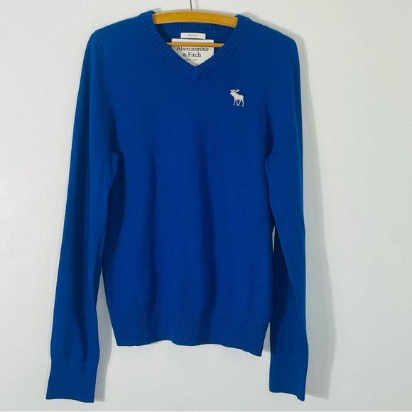 Abercrombie & Fitch Cashmere Wool Blend Blue Moose Muscle V Neck Sweater Size M - Picture 1 of 7